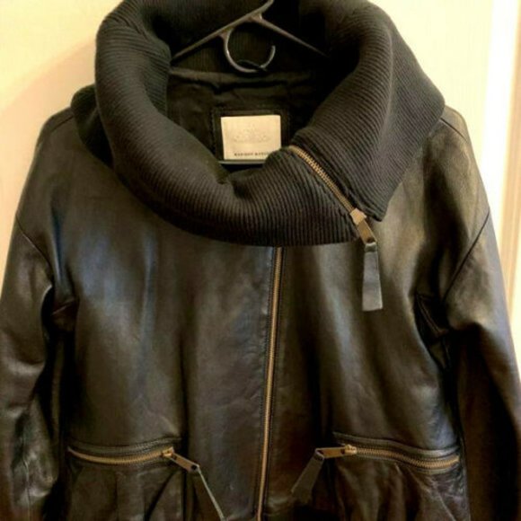MADISON MARCUS bomber pilot leather jacket oversized collar - Picture 3 of 7